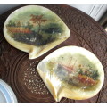 Two Antique Early 20th Cent Chinese Hand Painted Scene On Large Mother Of Pearl Shell.  25x21cm