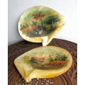 Two Antique Early 20th Cent Chinese Hand Painted Scene On Large Mother Of Pearl Shell.  25x21cm