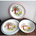 Three Piece Vintage Denby Pottery Apple Mouse Plates/Bowl Mushroom Rainbow Barbara Sharp England