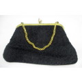 Vintage Black Embossed Evening Bag with Gold finishes. 180x180mm
