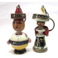 Two Vintage Mexican Handpainted Wooden Doll Key Holders. 80mm high.