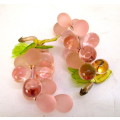 Lot of 2 Vintage Champagne Pink Art Glass Grapes Cluster with glass Leaves. Venezia. Gorgeous.