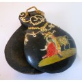 Vintage Handmade Embossed with Bull scene, Wooden Spanish Castanets. Lovely.