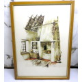 Vintage Watercolor Hoefsloot Farm Kitchen painting. 310mmx225mm framed.