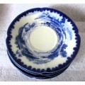 Lot of four Antique Chinese Themes Flow Blue small Plates. Delicate.