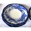 Lot of five Antique Chinese Themes Flow Blue small Plates. Delicate.