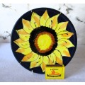 Hand painted glazed Sunflower wall hanging plate.  200mm diameter.