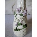 Vintage Bud Vase with Applied White And Lilac Flowers, unmarked, but just lovely. Spotless. 180mm hi