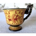Vintage Ceramic GREEK METHOLOGY Coffee Tea CUP. Marked HERAKLIUM Museum 1350B.C. Hand made, signed.