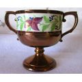 19th Century Copper Luster Loving Cup with Painted Band. Spotless. 110mm high.