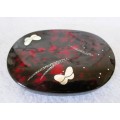 Vintage Japanese Laquer Oval Small Jewelry Ring Box Butterflies. 100 x 20mm.