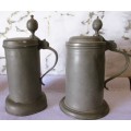 Lot of Two Large Pewter Tankards with lids.250mm high