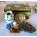 Beautiful Decorated Tin with various miscellanious items. As per photo.