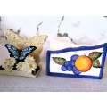 Handpainted Ceramic Napkin Holder Fruit Theme, Made in Spain. and Butterfly Resin Napkin Holder.