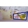Handpainted Ceramic Napkin Holder Fruit Theme, Made in Spain. and Butterfly Resin Napkin Holder.