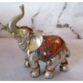 Lot of 3 Elephant Statues With Exotic Designs Saddle And Headpiece.  12x6x13cm biggest one. Repaired