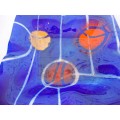 Lovely Fused Art Glass Cobalt Blue, Re and Gold And Ashtray of Trinket Dish. Square 215mm