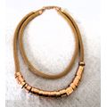 Stylish 2 Strand Layered Mesh with Metal Tunnel Beads Necklace in Rose Gold Tone - 55cm