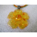 Sunny Resin Flower with leather string necklace. 40cm string 6cm diameter flower.