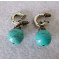 Boho Chic Blue Turquoise Ball Earrings,