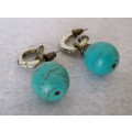 Boho Chic Blue Turquoise Ball Earrings,