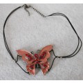 Lovely Blush Pink Enameled with Rhinestones Pewter Butterfly necklace. 40cm.