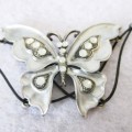 Lovely Silver Enameled with Rhinestones Pewter Butterfly necklace. 40cm.