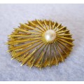 Vintage Rolled Gold and Pearl Starburst Brooch. Made in Germany. Absolute Lovely piece.