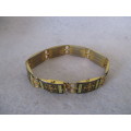 Vintage Damascene Toledo Ornate Gold Square Plaques Bracelet, strong clasp. 20cm