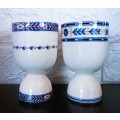 Two Vintage Etruria Wedgwood Blue Yellow and Boston Egg Cup England. 105mm high. As per photo.
