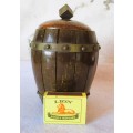 Unique Vintage Wooden Barrel Humidor, Tobacco Jar with copper finish. 125mm high. As per photo.