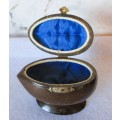 Unique Vintage coconut shell handmade Jewelry Casket with Cobalt Blue satin inner. 130x100mm