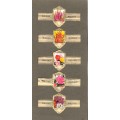 5 Vintage Flower Themed Wilhelm II Cigar Labels, Paper Tobacco Ephemera, Glued to page. 1950`s.