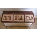 Vintage Country Kitchen Wood Coffee Sugar Tea tabel top Storage Box.  35x17x13cm