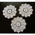 Lot of 3 Vintage Handmade Crochet Saucer Placemat. 10cm dia. As per photo.