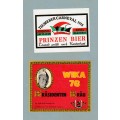 Vintage S.W.A. WIKA 1976 and Tsumeb Bier Carnaval 1978 Beer bottle labels.