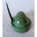 Vintage Mini German Hiking or Hunting Hat with Feather - Metal, green. 9x8x8cm