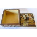 Square wooden box, decorated with coin craft. 12,5x12,5x7 cm