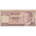 Turkey, 100 Lira, 1970 Banknote. As per scan. Torn middle top.