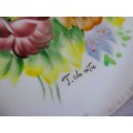 Vintage Porcelain hand painted Lamode wall hanging plate, with wire hanger.  circa 1960. 26cm dia.