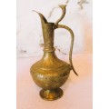 Antique Asian Brass Jug Oriental Flower Vase Cobra Snake Handle, Marked. 185mm high.