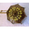 Sentimental Victorian Umbrella Brooch, c clip. Possible gold with black enamel, circa 1885 50mm