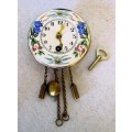 Vintage Wintermantel Germany Mini Porcelain Enamel Face Wall Clock with Key. Overwound. Photo scale.
