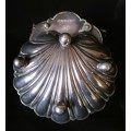Antique Silver Plated Oyster Shell Dish with Handle for spoon. Marked. 120x100mm
