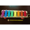 Vintage Fisher Price Pull Along Xylophone with stick - musical toy - rainbow shelf decor - 1978