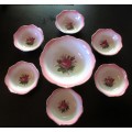 Vintge set of 7, PINK garden roses, Shabby Chic serving dishes. Spotless.