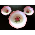 Vintge set of 7, PINK garden roses, Shabby Chic serving dishes. Spotless.