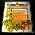 Stained glass with brass finish Cabinet. Back mirror. Lovely Vintage item. 28x24cm In box.