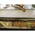 Stained glass with brass finish Cabinet. Back mirror. Lovely Vintage item. 28x24cm In box.