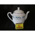Blue and white China porcelain tea pot with hairline cracks, bottom. 140mm high.